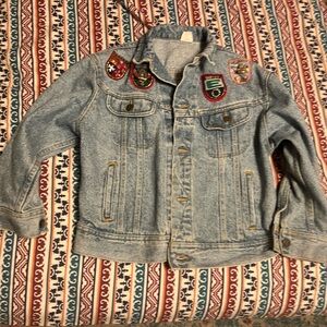 Vintage Denim Jacket with Colorful Patches